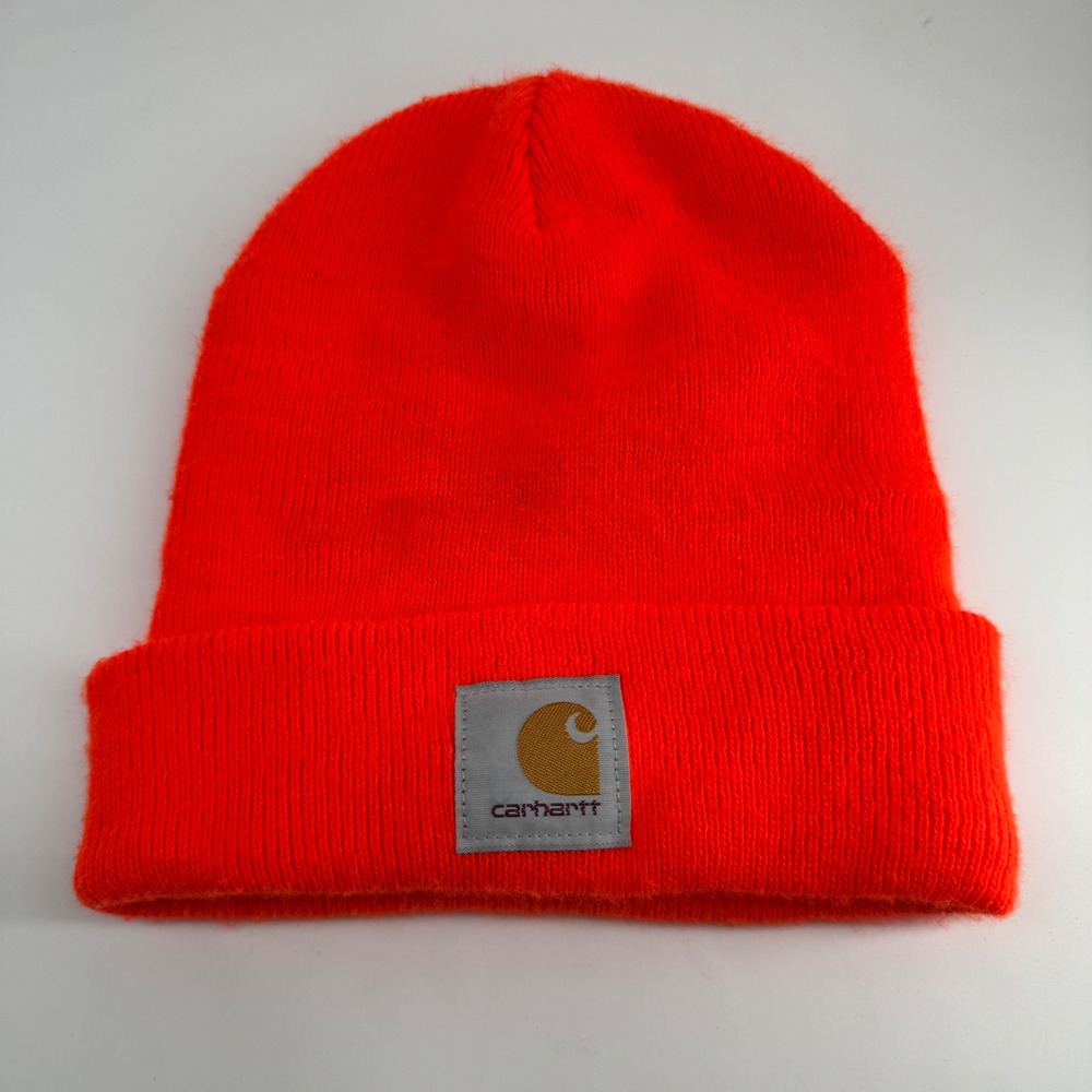 Carhartt A18 Watch Hat Blaze Orange Cuffed Beanie Logo Patch Made in Canada